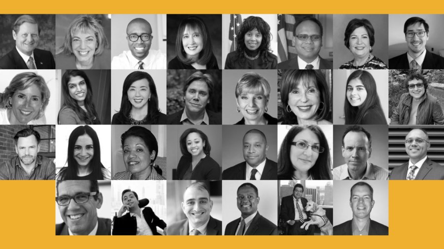 30 individual headshots of RespectAbility's Board of Directors and Advisors. RespectAbility yellow background.